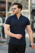 Erkek Hakim Yaka Dokuma Pamuklu Kumaş Kısa Kollu T-shirt (160090)
