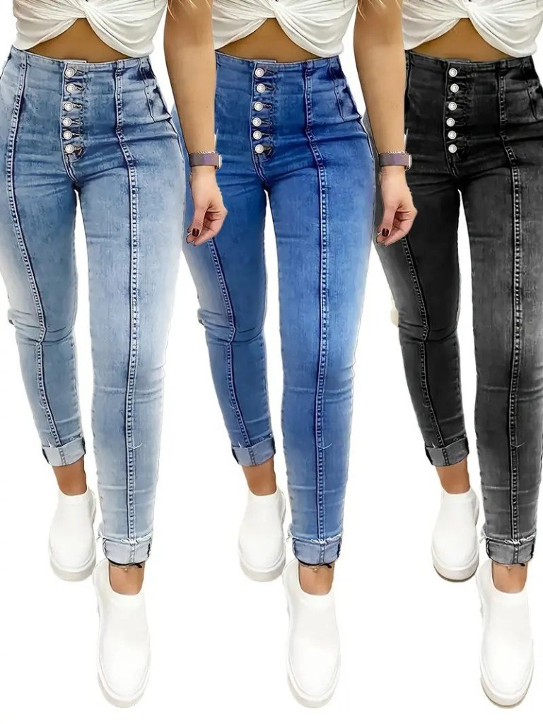 Kadın Yüksek Bel önden Düğmeli Jean Pantolon (171923)