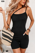 Kadın asimetrik askılı mini kaşkorse bodycon tulum