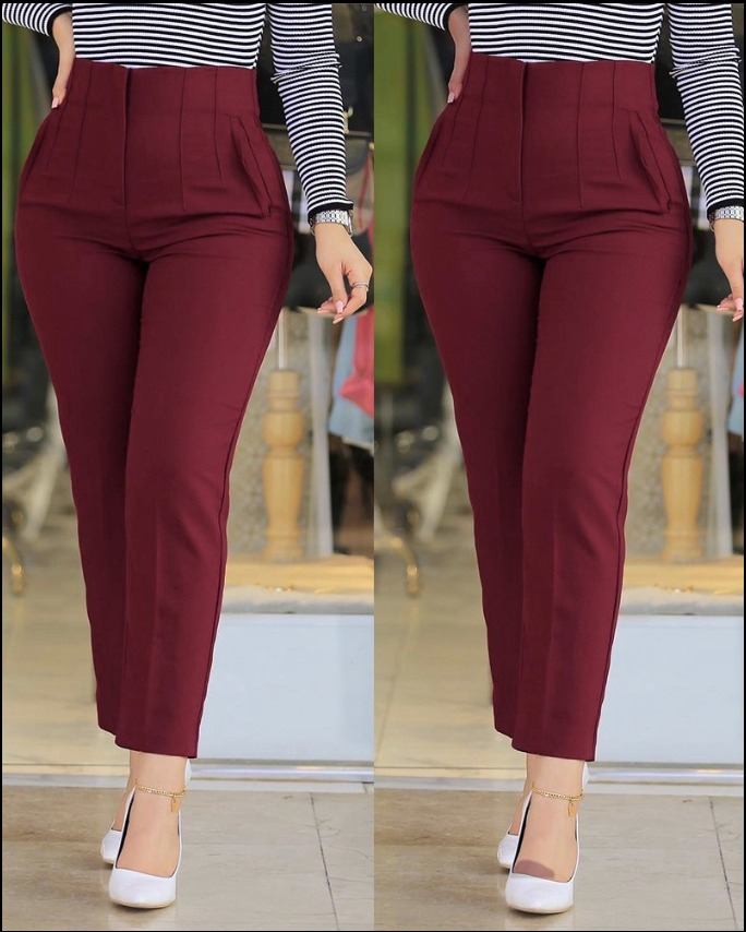 Kadın üste Oturan Paçası Bilek üzerinde Biten Atlas Kumaş Pantolon 36 (S) - 48 (4XL) (113933)