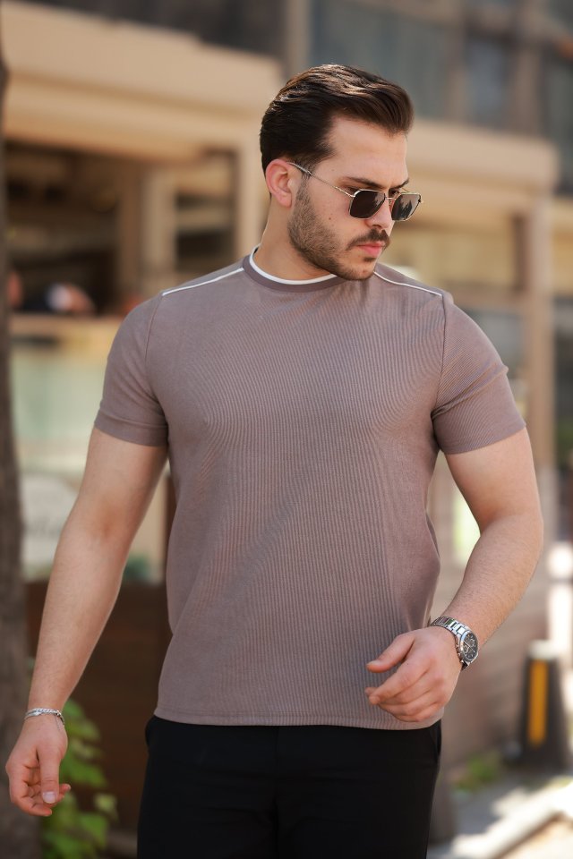Erkek Omuzlar çizgi Detaylı Kısa Kollu T-shirt (160098)