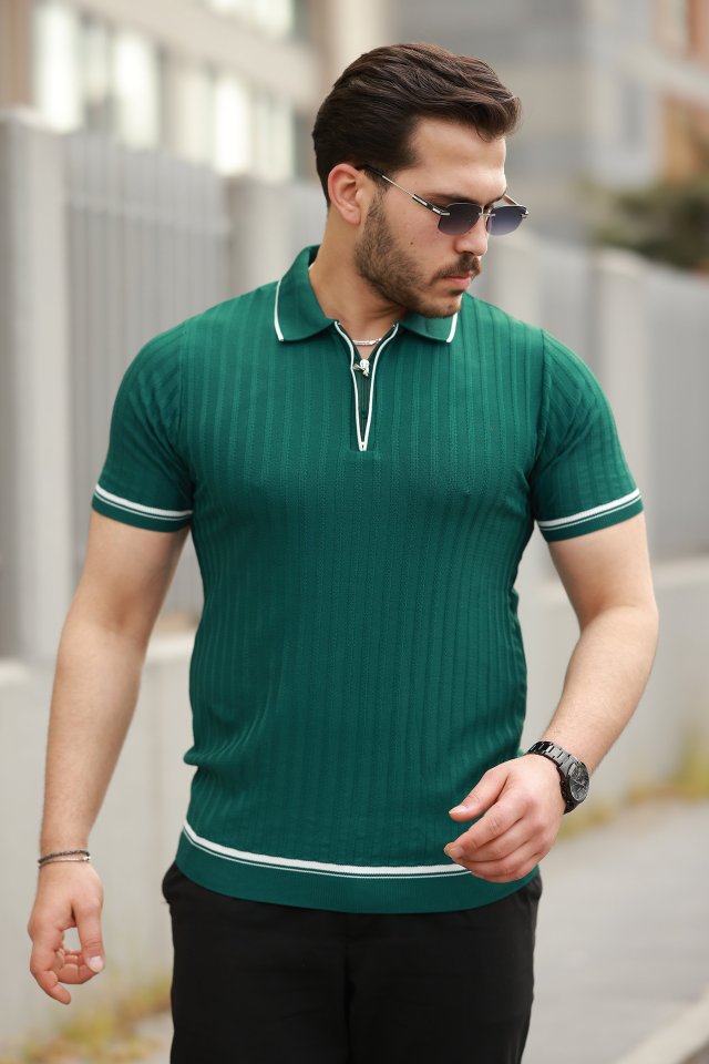 Erkek Fermuarlı Yakalı Kısa Kollu T-shirt (160694)
