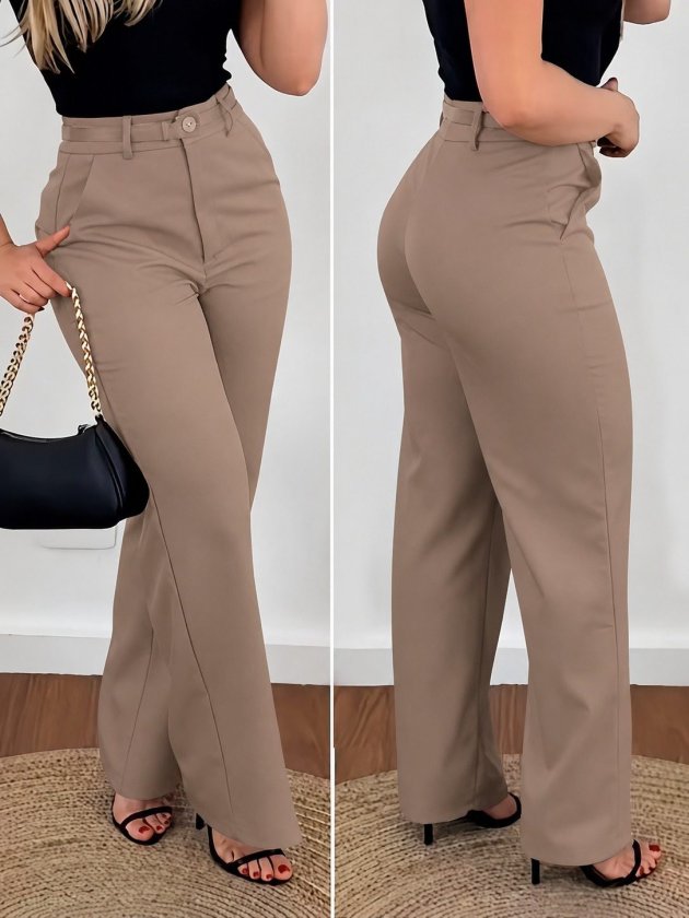 Kadın Yüksek Bel Kemersiz Atlas Pantolon (192617)