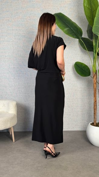 Kadın Kısa Kollu Tek Omuzdan Açık Beli Lastikli Sandy Maxi Elbise (172025)