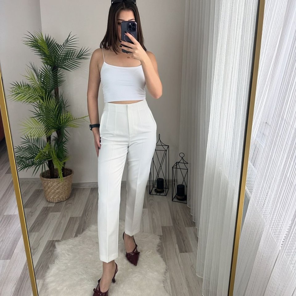 Kadın üste Oturan Paçası Bilek üzerinde Biten Atlas Kumaş Pantolon 36 (S) - 50 (5XL) (75378)