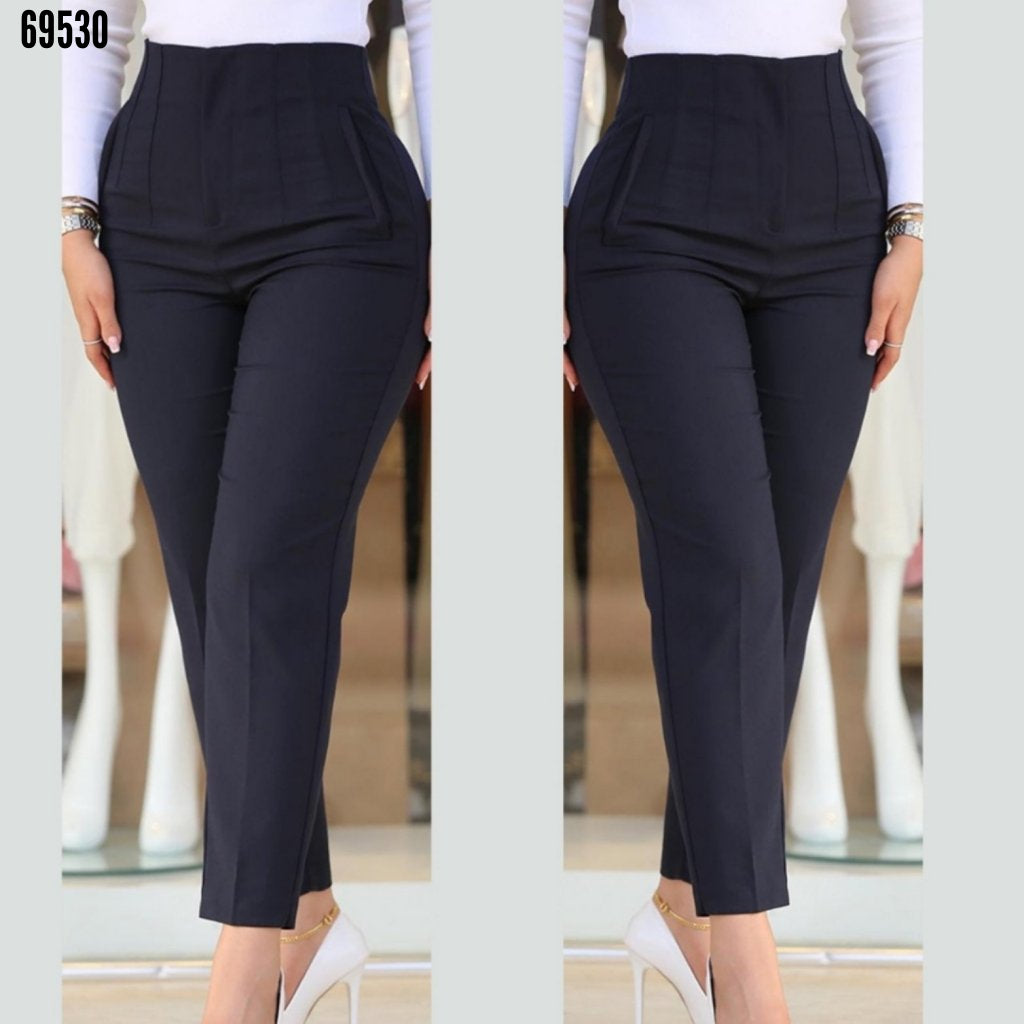 Kadın üste oturan paçası bilek üzerinde biten krep kumaş kumaş pantolon 36 S 50 5XL