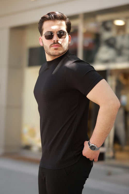 Erkek Ince çizgi Dokulu Kısa Kollu T-shirt (160105)