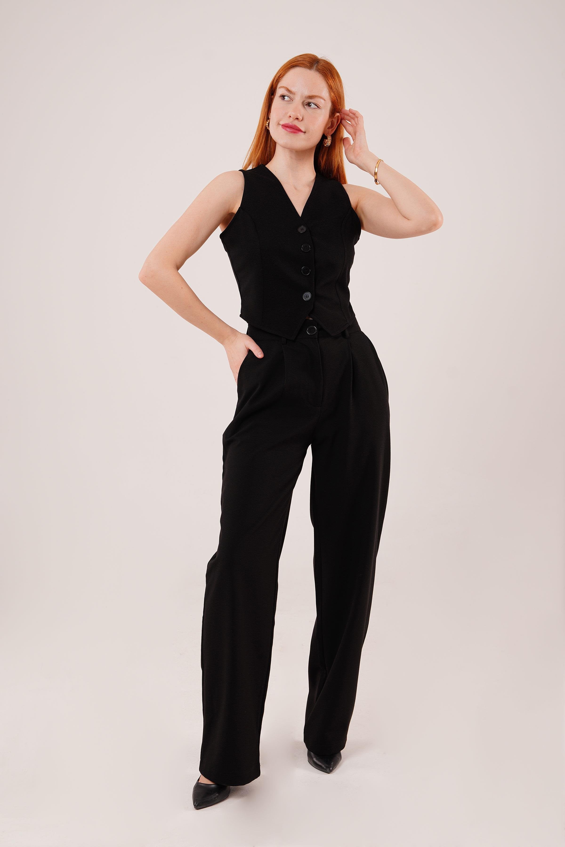 Premium Model Oturtmalı Siyah Pantolon (147526)