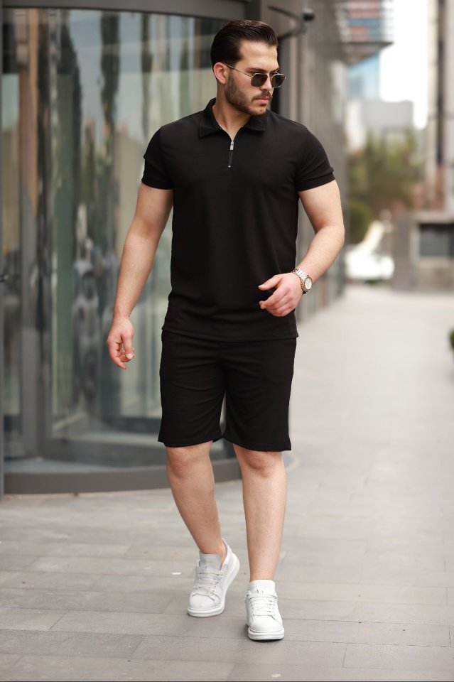 Erkek Yakalı Fermuarlı T-shirt şort Ikili Takım (160466)