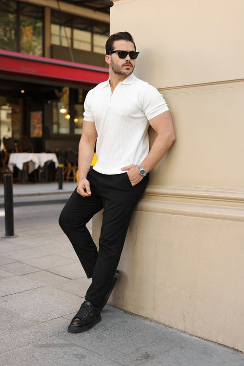 Erkek Fermuarlı Yakalı Kısa Kollu Tshirt (159164)