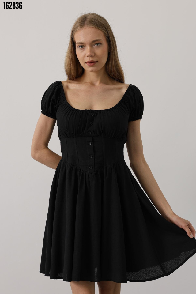 Beli Korseli Mini Elbise Siyah