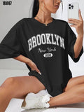 Kadın Brooklyn New York baskılı oversize tshirt