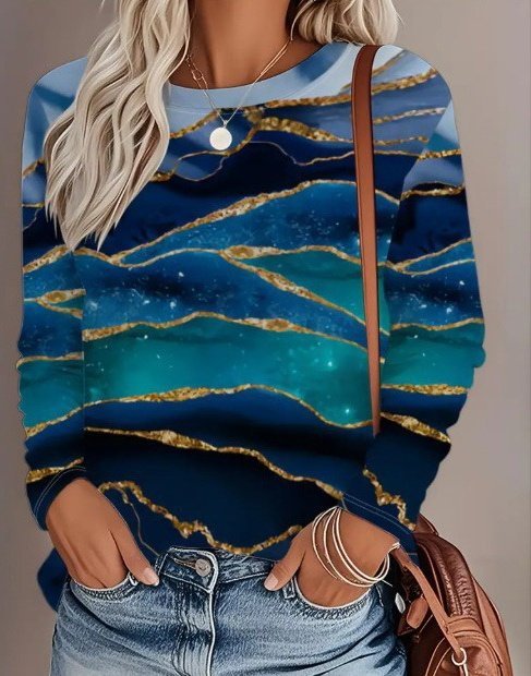 Kadın Uzun Kollu Bisiklet Yaka Desenli Modal Bluz (173298)