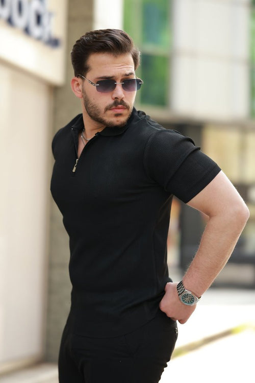 Erkek Fermuarlı Yakalı Kısa Kollu Tshirt (159165)