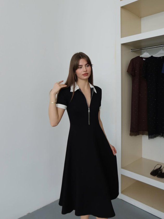 Kadın Polo Yaka Fermuar Detaylı Modal Midi Elbise (183822)