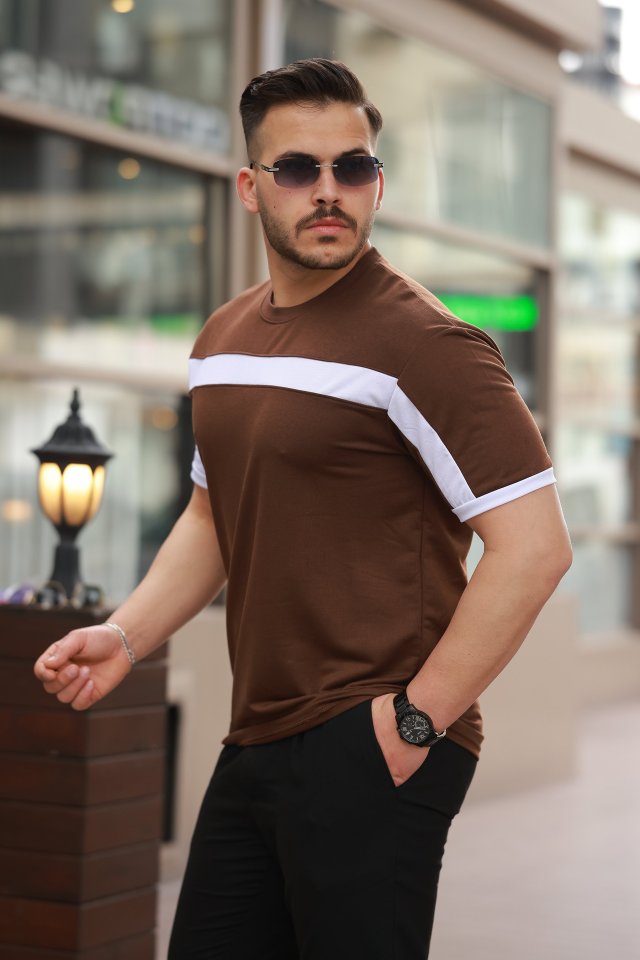 Erkek şerit Detaylı Kısa Kollu T-shirt (160884)