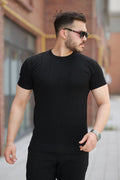Erkek Ince çizgi Dokulu Bisiklet Yaka Kısa Kollu T-shirt (162325)