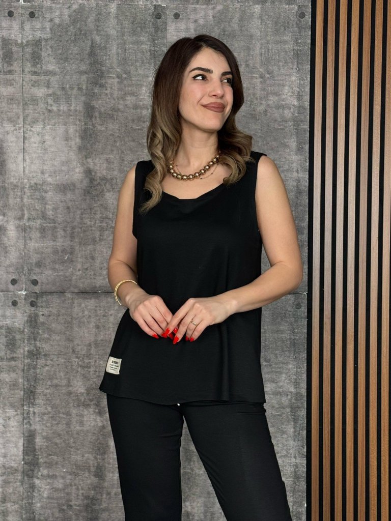 Kadın Askılı Yuvarlak Yaka Viskon Iki Iplik Bluz Ve Eşofman Altı Ikili Takım (162035)