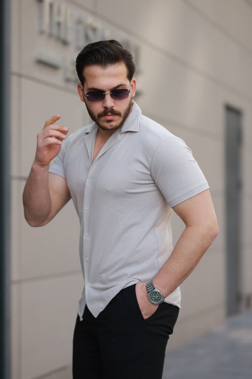 Erkek Kısa Kollu örme Kumaş Pamuklu Gömlek (157298)