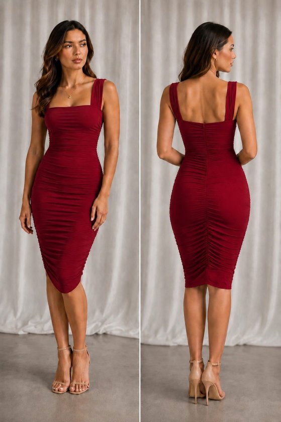 Kadın Kalın Askılı Büzgülü Sandy Elbise (192952)