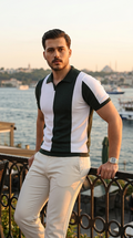 Erkek Kısa Kollu Polo Yakalı Blok Desenli Triko Bluz (189235)
