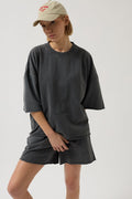 Oversize Lazer Kesim Bisiklet Yaka T-Shirt (146767)