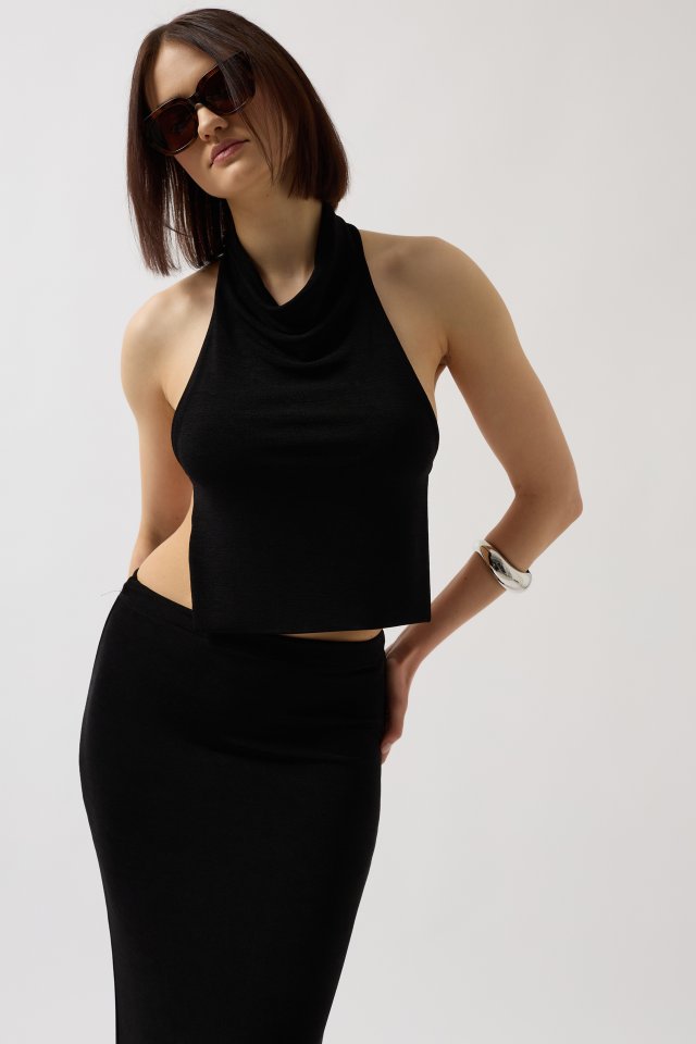 Parlak Kumaş Maxi Etek (151625)