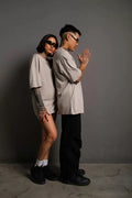 Erkek 24/1 Düz A Kalite Oversize T-shirt - Gri (92621)