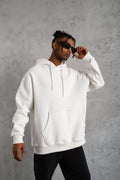 Erkek Düz Kapüşonlu Sweat - Beyaz (92680)