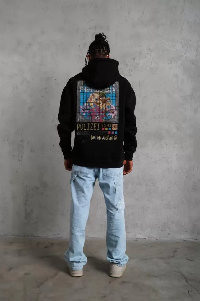 Erkek Patel Six Baskılı Kapüşonlu Sweat - Siyah (92689)