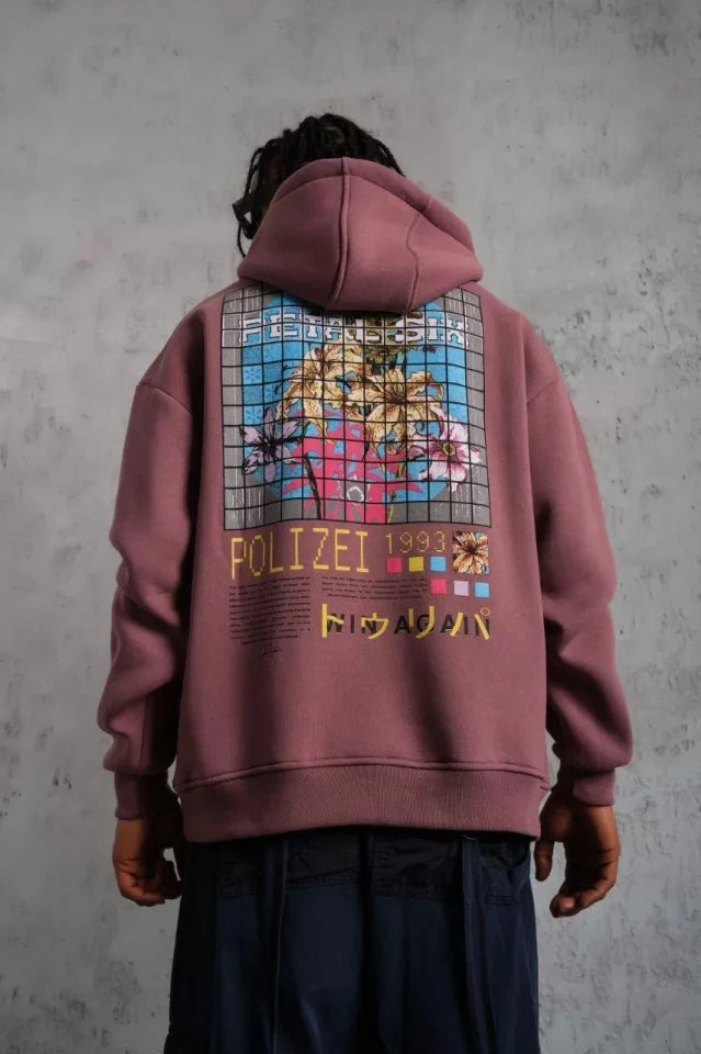 Erkek Patel Six Baskılı Kapüşonlu Sweat - Gül Kurusu (92691)