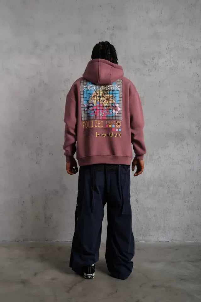 Erkek Patel Six Baskılı Kapüşonlu Sweat - Gül Kurusu (92691)
