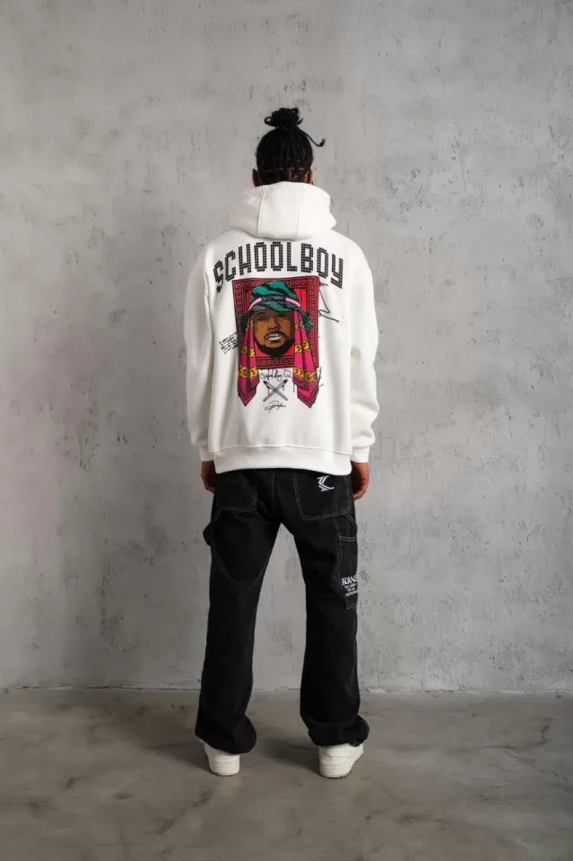 Erkek SCHOOL BOY Baskılı Kapüşonlu Sweat - Beyaz (92694)