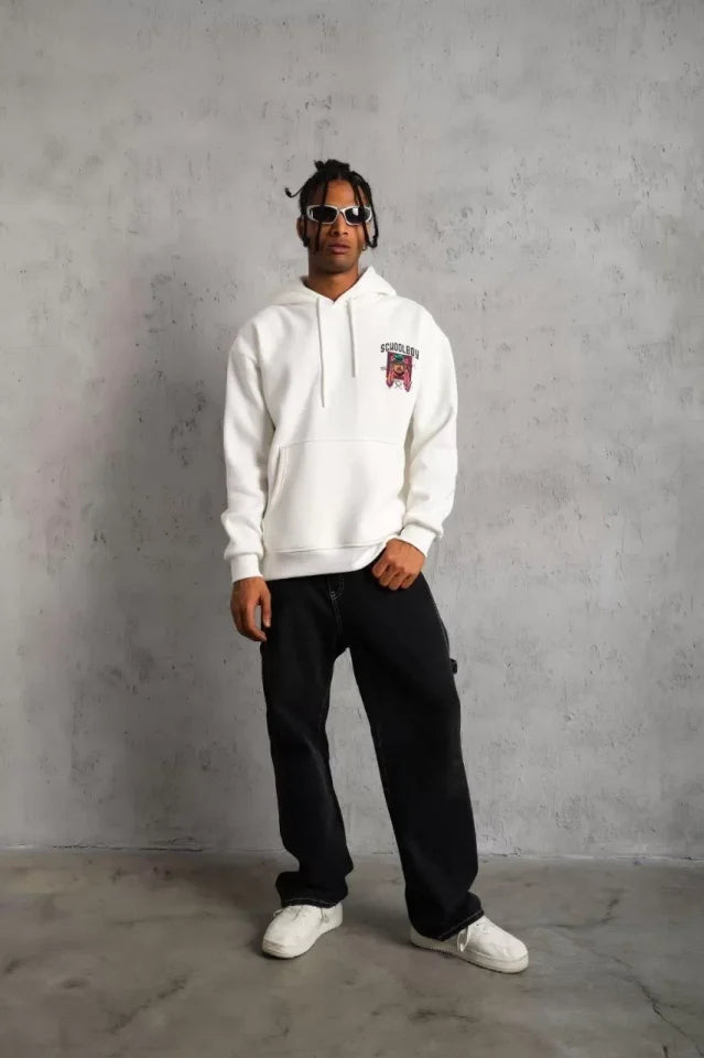 Erkek SCHOOL BOY Baskılı Kapüşonlu Sweat - Beyaz (92694)