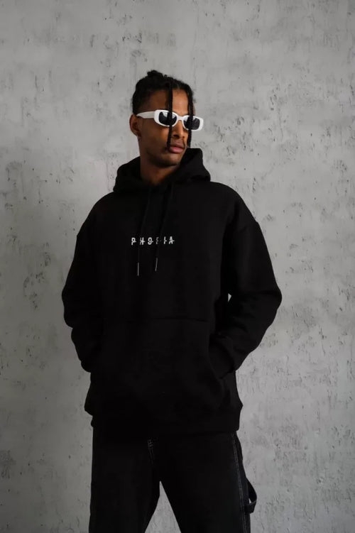 Erkek Astronot Baskılı Kapüşonlu Sweat - Siyah (92699)