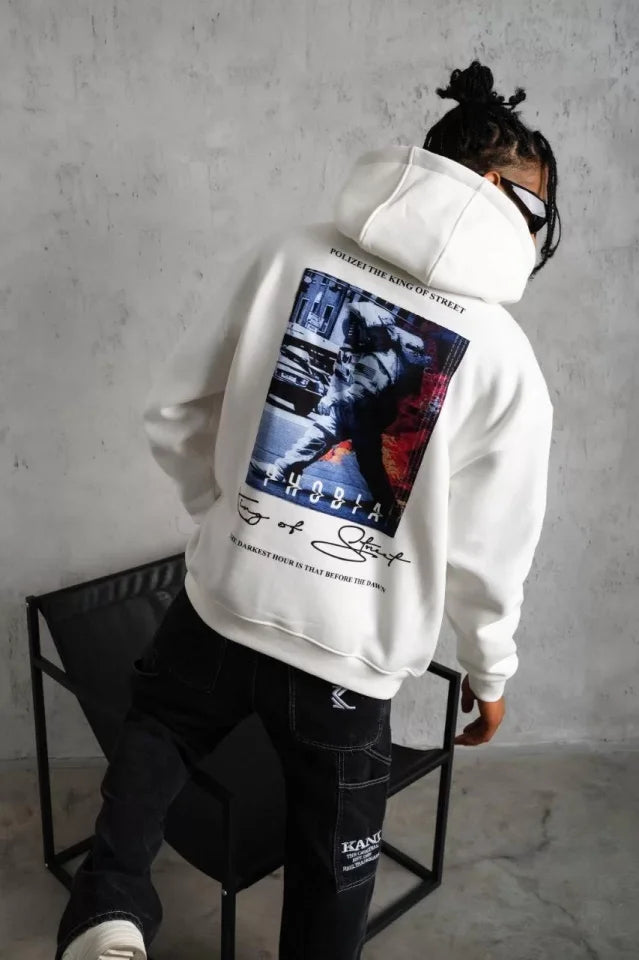 Erkek Astronot Baskılı Kapüşonlu Sweat - Beyaz (92700)