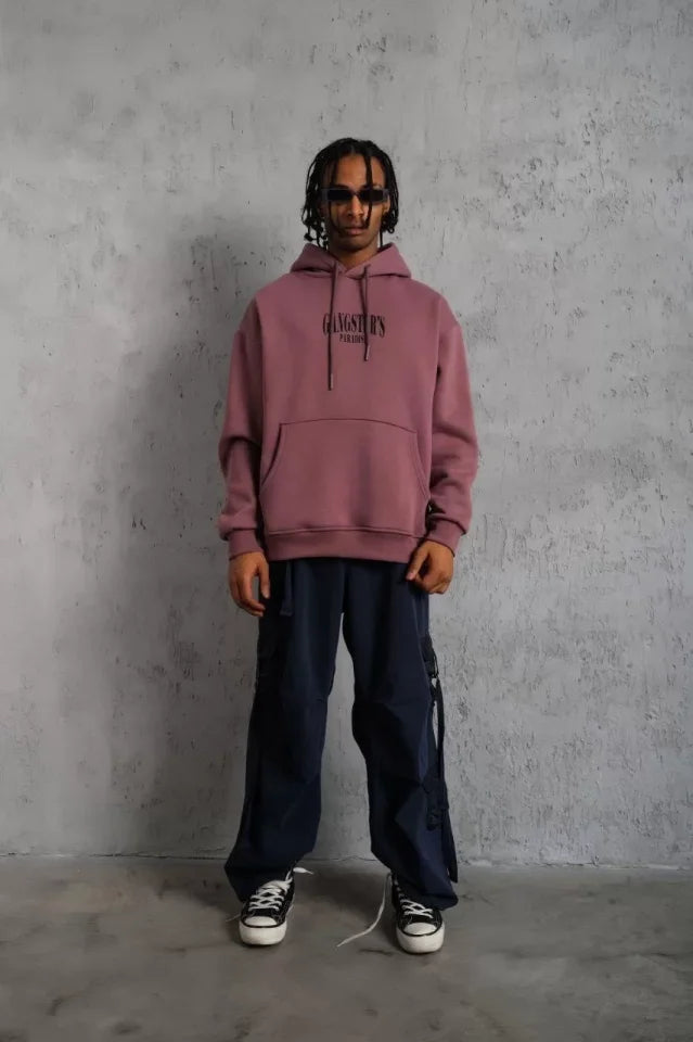 Erkek Paradise Baskılı Kapüşonlu Sweat - Gül Kurusu (92702)