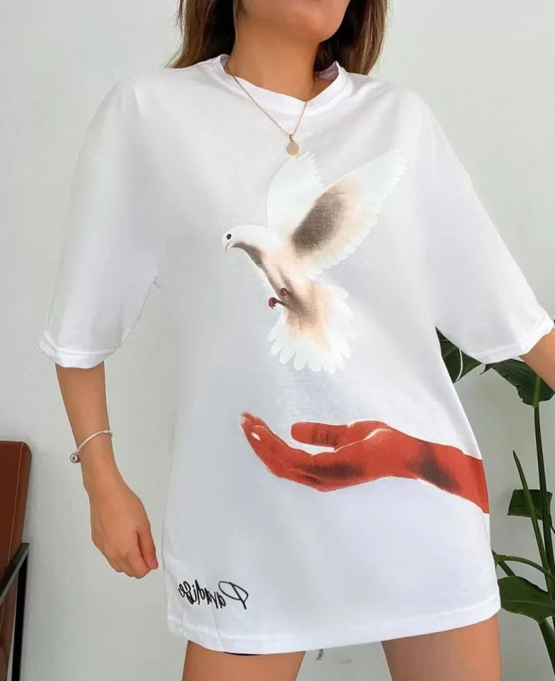 Dijital Baskılı T-Shirt - Beyaz (92749)