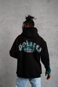 Erkek Üç İplik İçi Pamuklu Alev Baskılı Kapüşonlu Sweatshirt - Siyah (92757)
