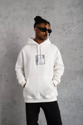 Erkek Ön Arka Baskılı Kapşonlu Sweat - Beyaz (92781)