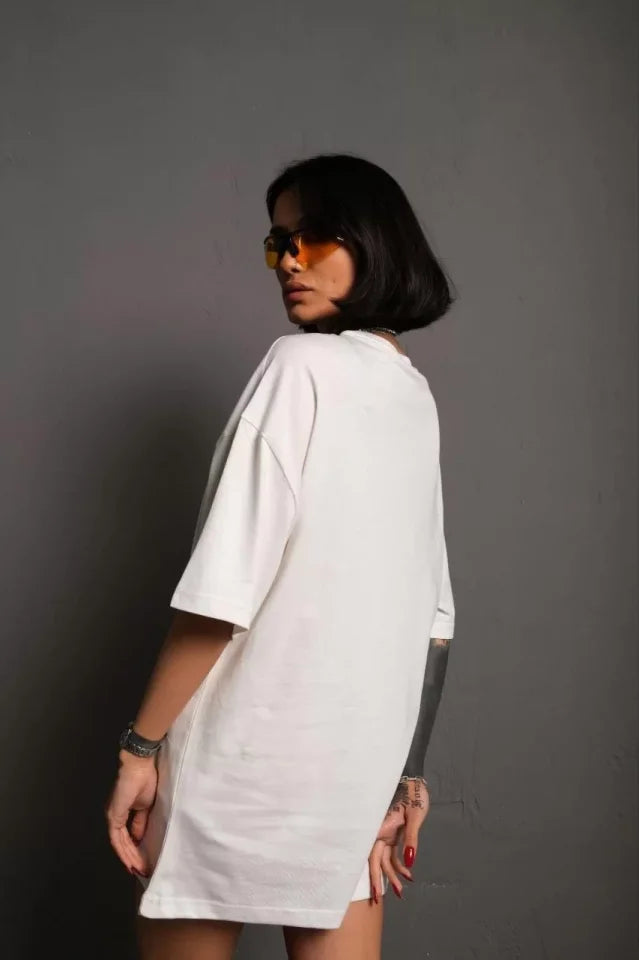 24/1 Düz A Kalite Oversize T-shirt - Beyaz (92805)