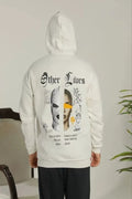 Erkek Sırt Baskılı Oversize Üç İplik Kapüşonlu Sweatshirt - Beyaz (92846)