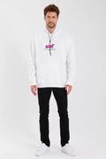Erkek Baskılı Üç İplik Kapüşonlu Oversize Sweatshirt - Beyaz (92849)