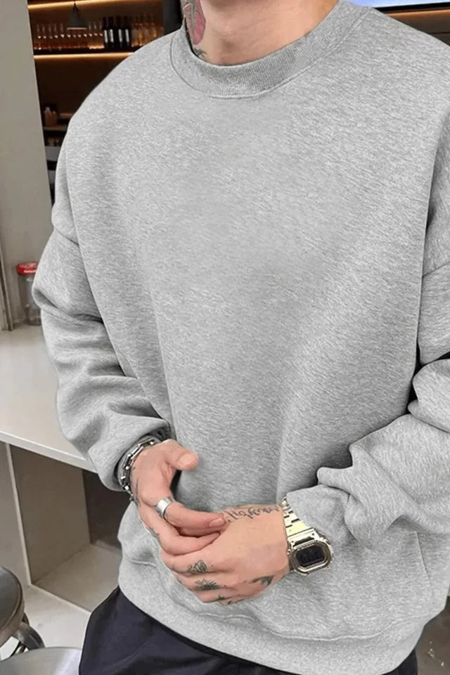 Erkek Düz Bisiklet Yaka Sweat - Gri (93088)