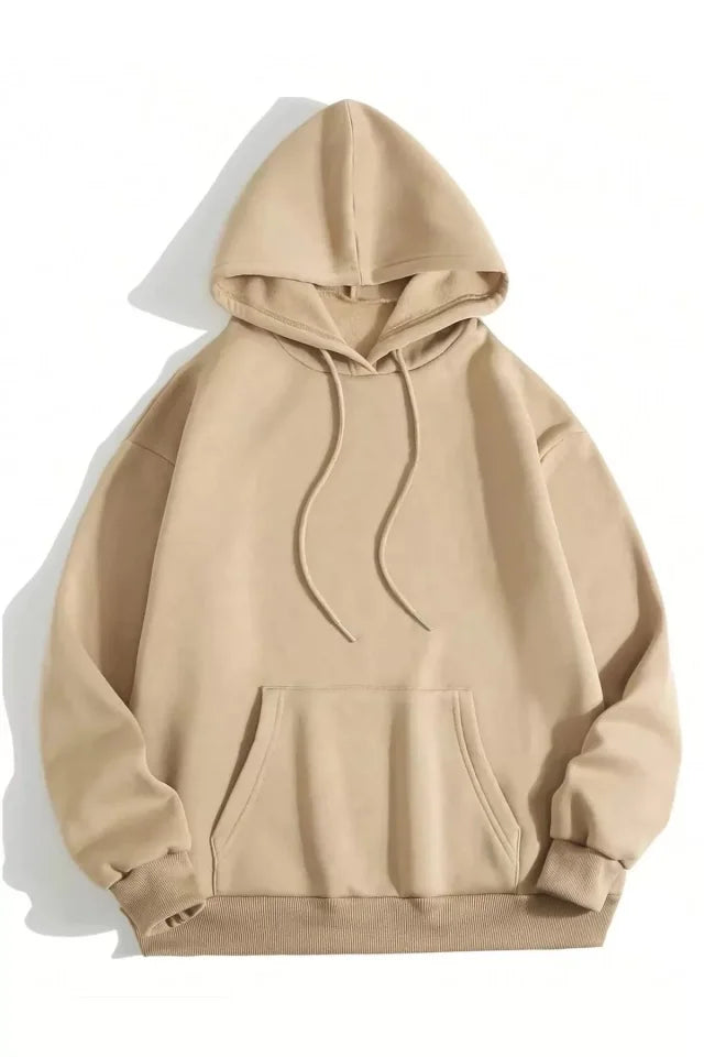 Erkek Düz Kapüşonlu Sweat - Bej (93104)