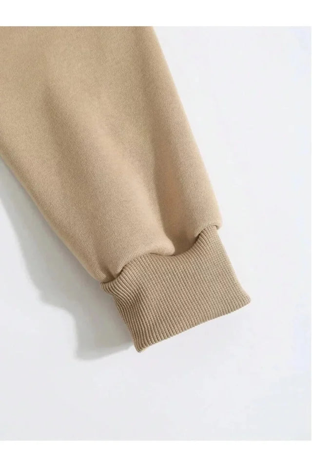 Erkek Düz Kapüşonlu Sweat - Bej (93104)