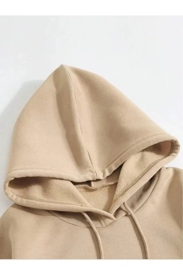 Erkek Düz Kapüşonlu Sweat - Bej (93104)
