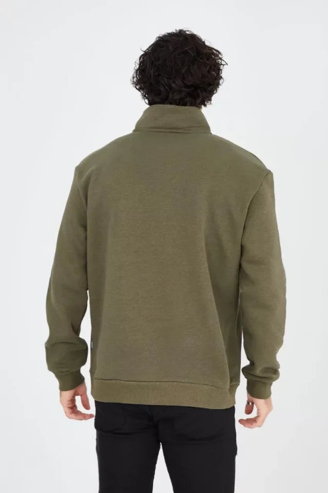 Erkek Yarım Fermuarlı Baskılı Sweat - Yeşil (93125)