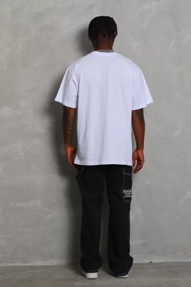 Unisex Oversize Düz Bisiklet Yaka T-Shirt - Beyaz (93178)