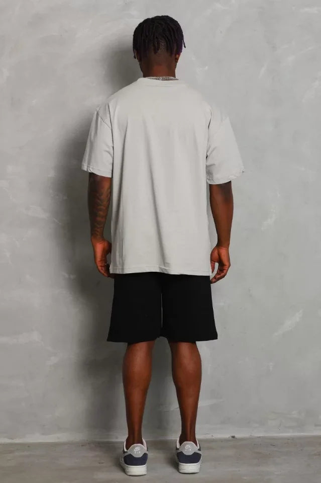 Unisex Oversize Düz Bisiklet Yaka T-Shirt - Gri (93180)